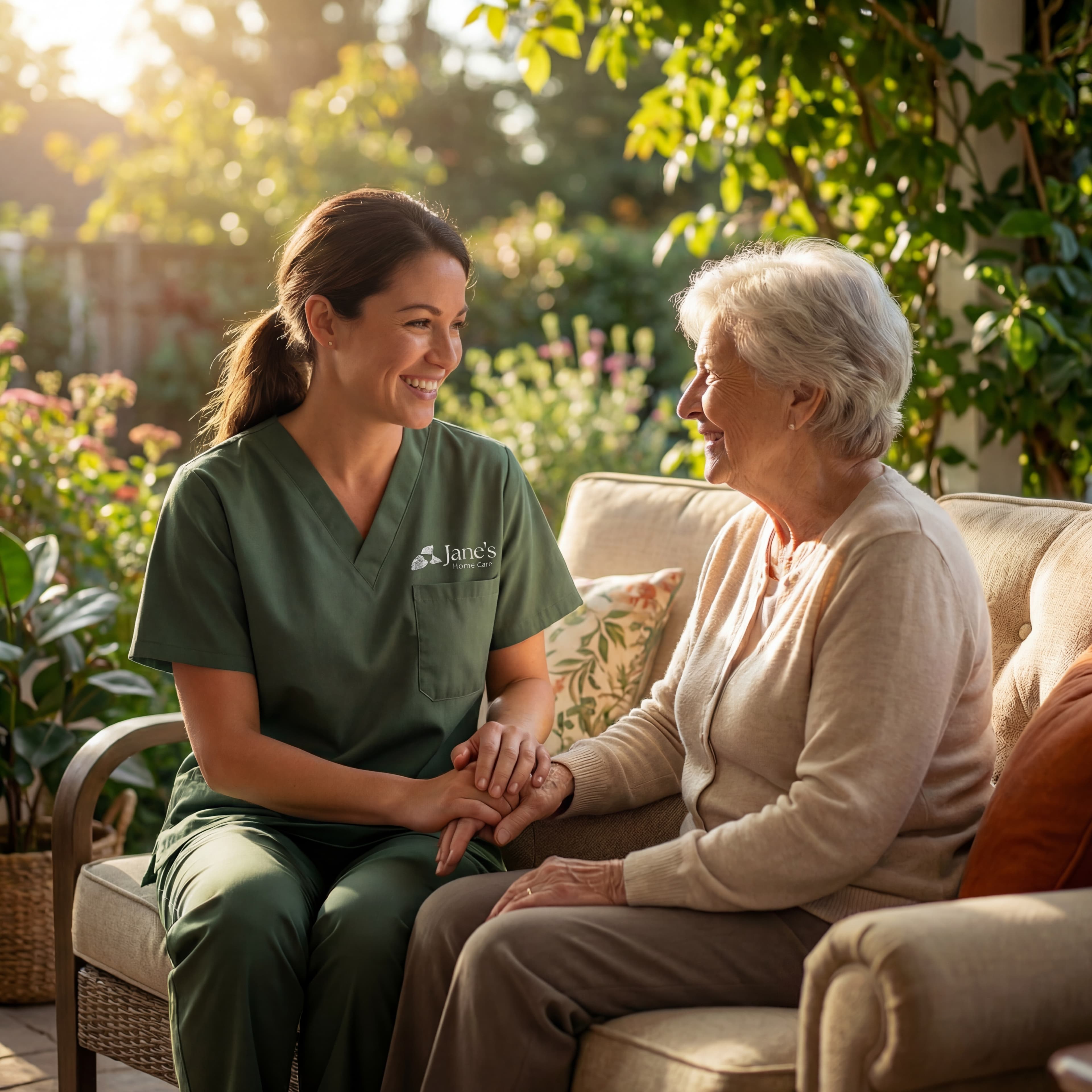 Compassionate in-home caregiver in Fresno helping a senior